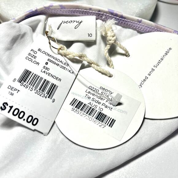 Peony Lavender Fleur Tie Side Bikini Bottom All Over Pattern Mid Rise Purple 6 - Picture 7 of 10